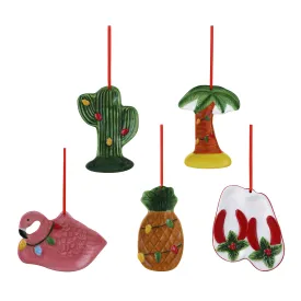 4 in. Set of 5 Ceramic Tropical Ornaments