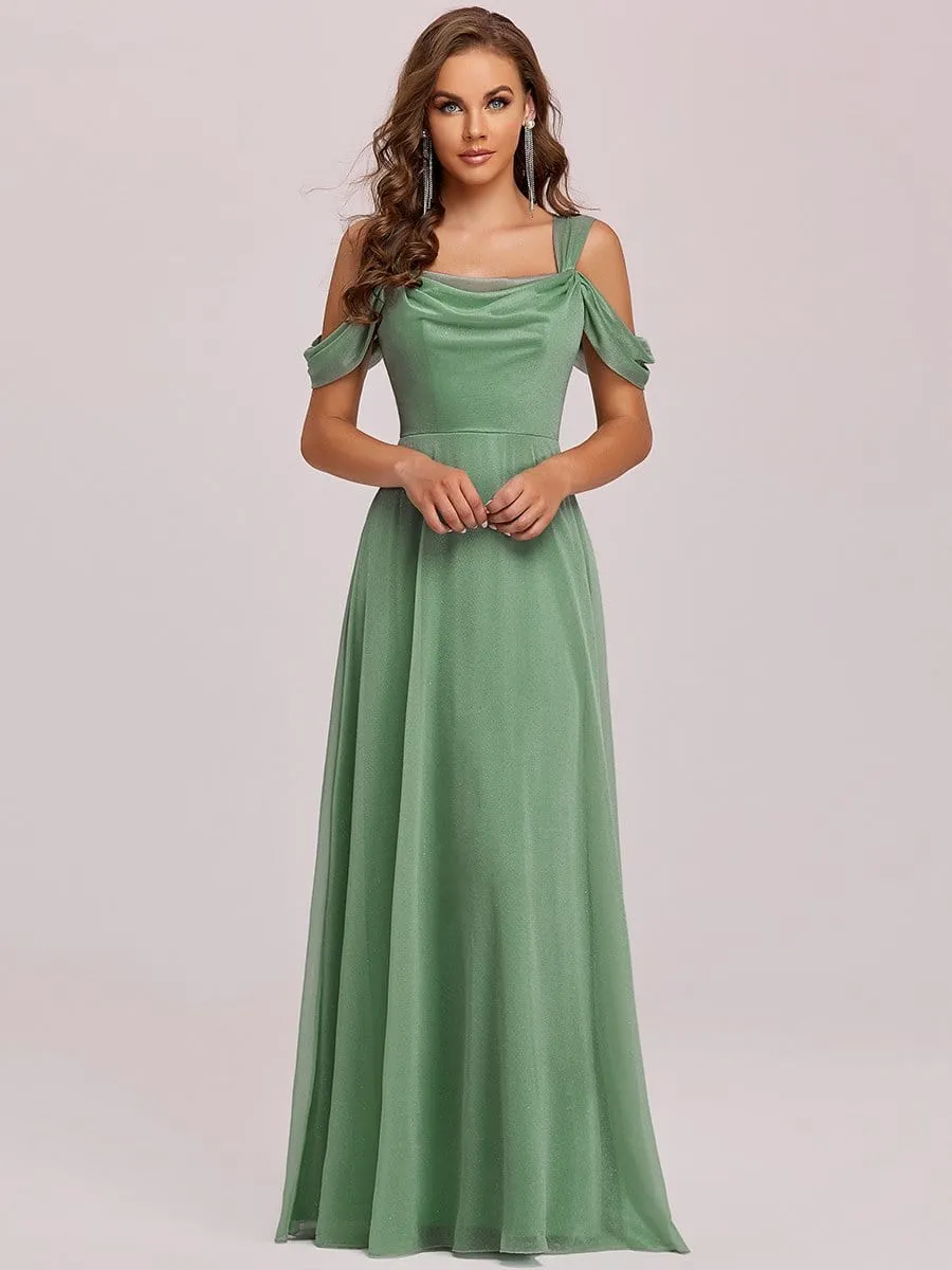 A-Line Cold Shoulder Floor-Length Evening Dress