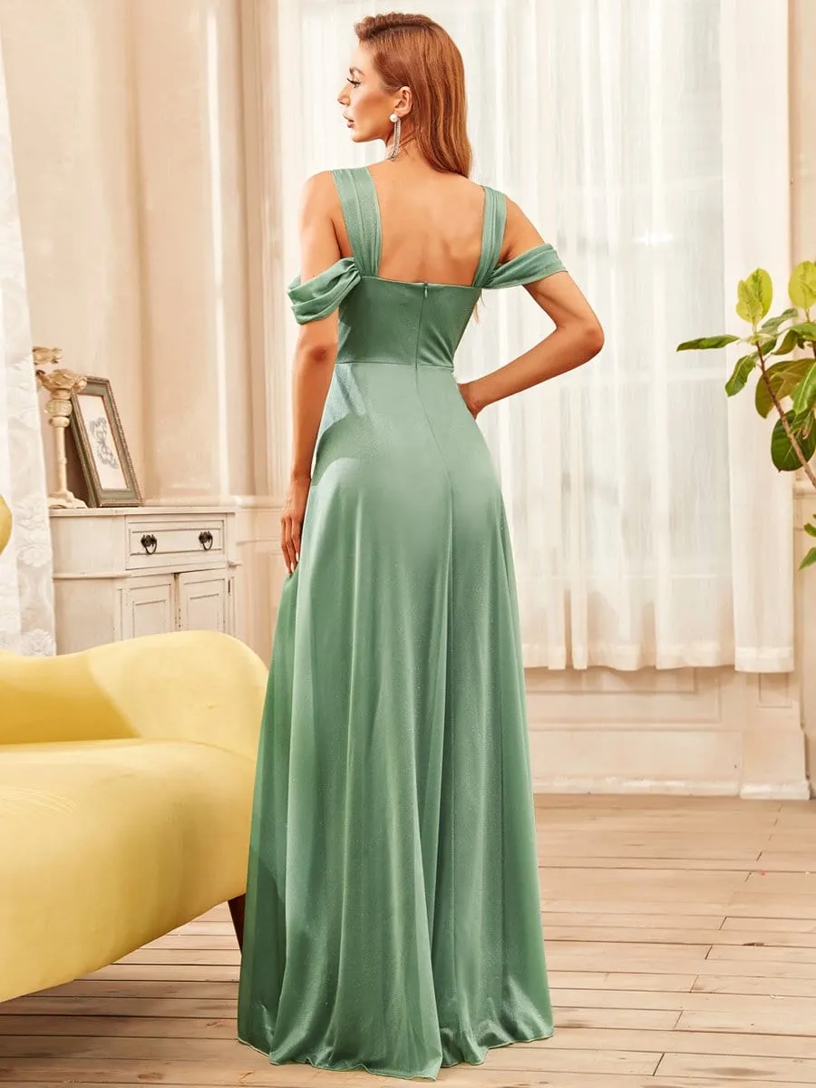 A-Line Cold Shoulder Floor-Length Evening Dress