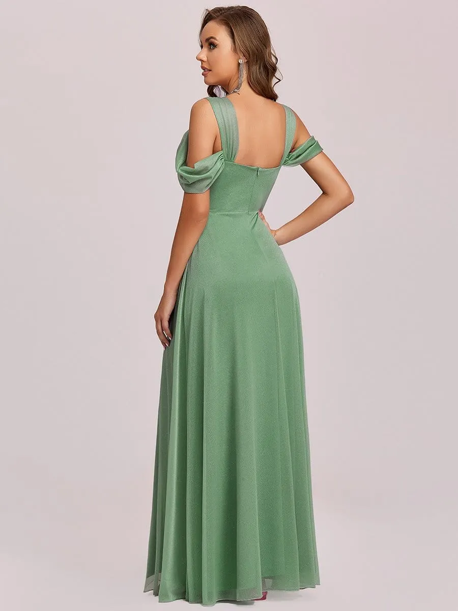 A-Line Cold Shoulder Floor-Length Evening Dress