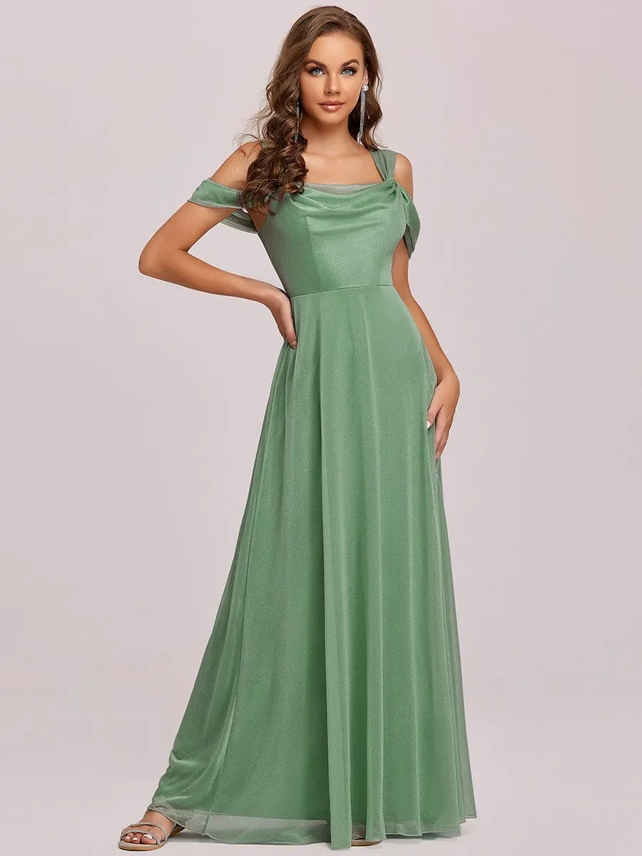 A-Line Cold Shoulder Floor-Length Evening Dress