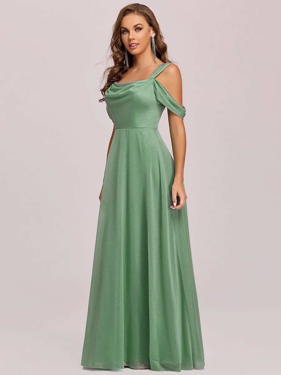 A-Line Cold Shoulder Floor-Length Evening Dress