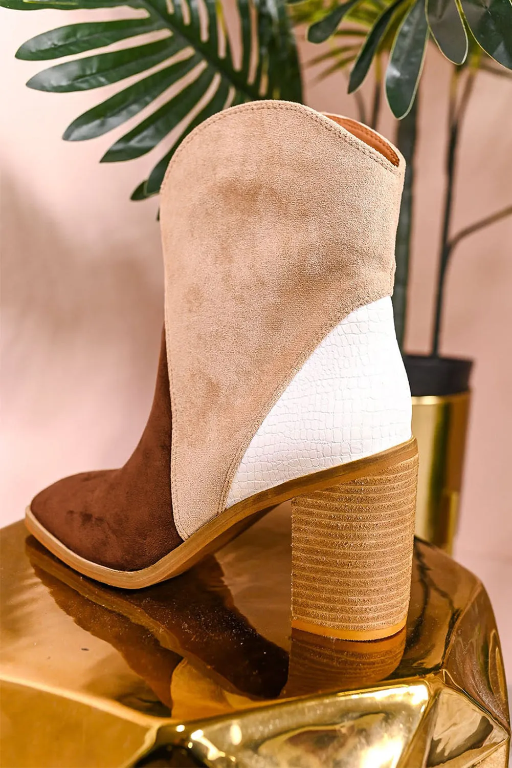 Chestnut Colorblock Suede Heeled Ankle Booties