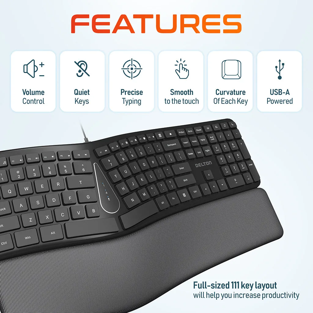 Delton KB250 Ergonomic USB Computer Keyboard