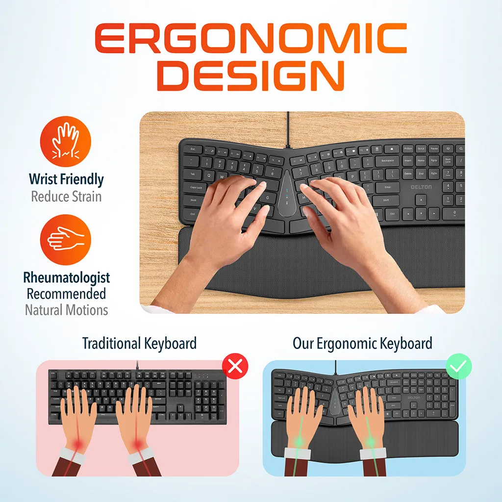 Delton KB250 Ergonomic USB Computer Keyboard