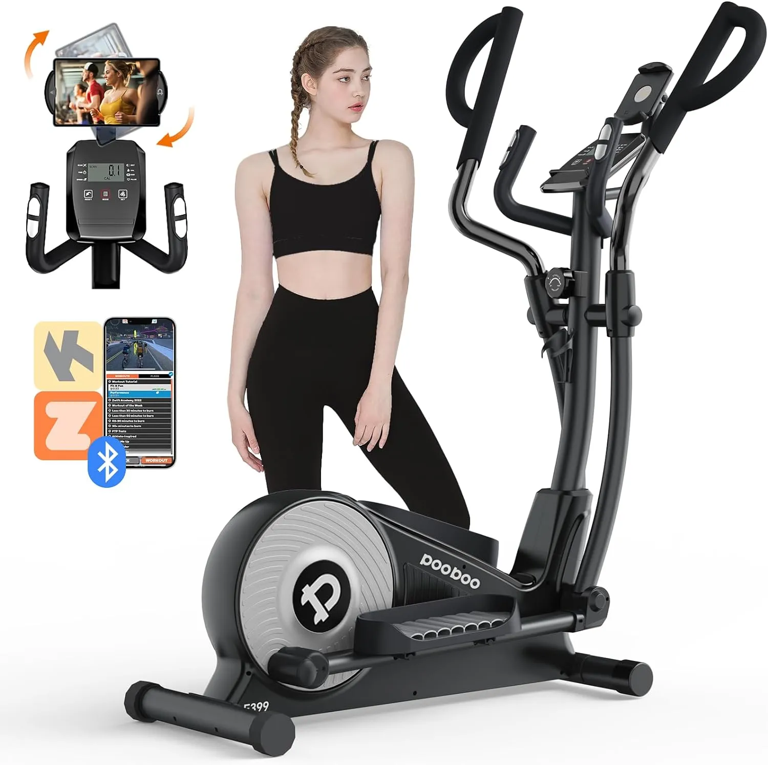 Elliptical Machine, Hyper-Quiet Magnetic Driving System with LCD Monitor 15.5IN Stride, 400LBS Weight Capacity