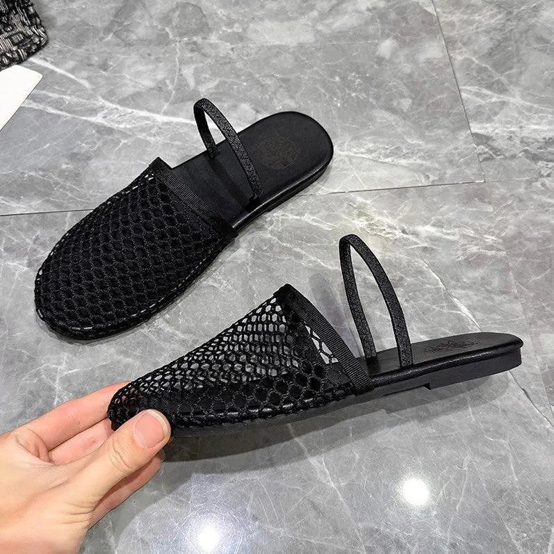 Flat Mesh Sandals Women's  Summer New Korean Style Fashionable Closed Toe Comfortable Two-Way Slip-on Sandals Wholesale