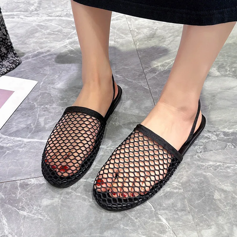 Flat Mesh Sandals Women's  Summer New Korean Style Fashionable Closed Toe Comfortable Two-Way Slip-on Sandals Wholesale