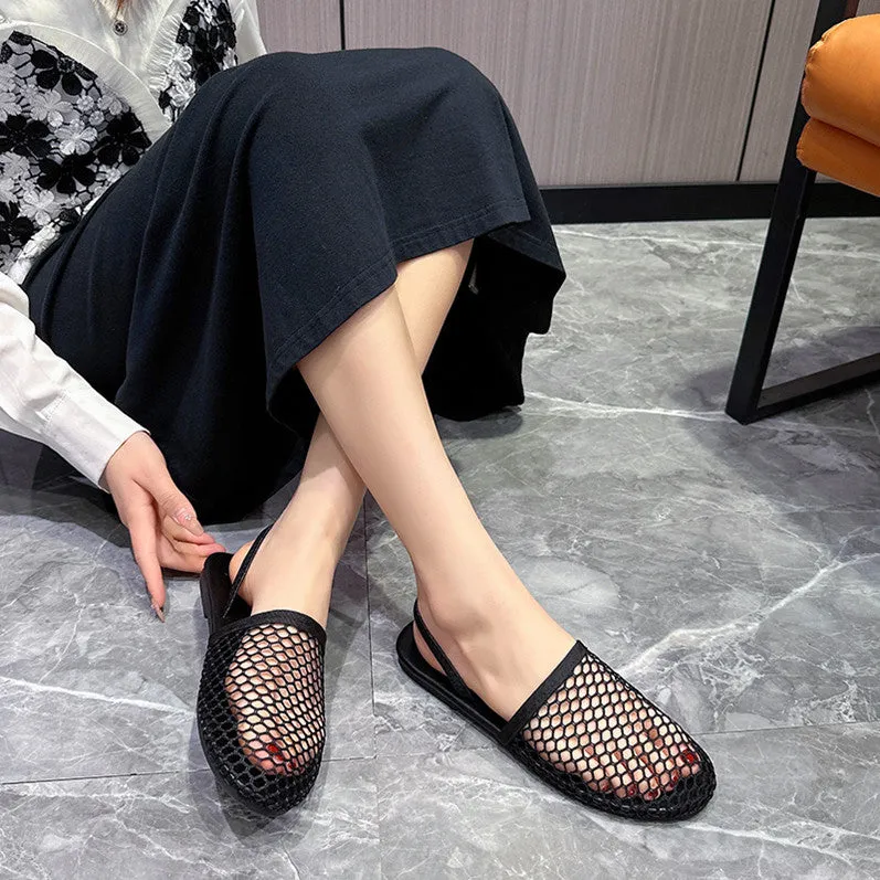 Flat Mesh Sandals Women's  Summer New Korean Style Fashionable Closed Toe Comfortable Two-Way Slip-on Sandals Wholesale