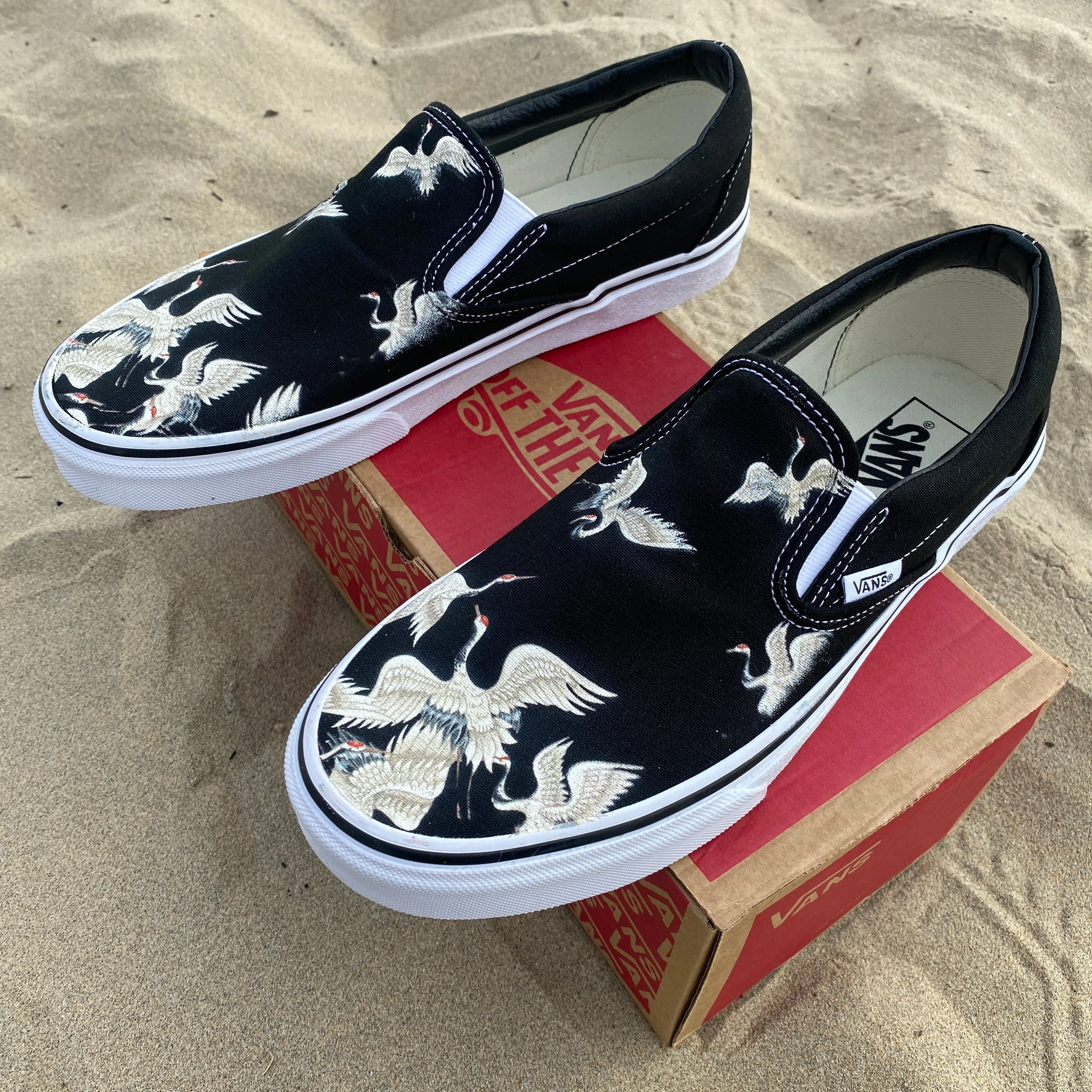 Flying Cranes - Custom Slip Ons - Custom Vans Shoes