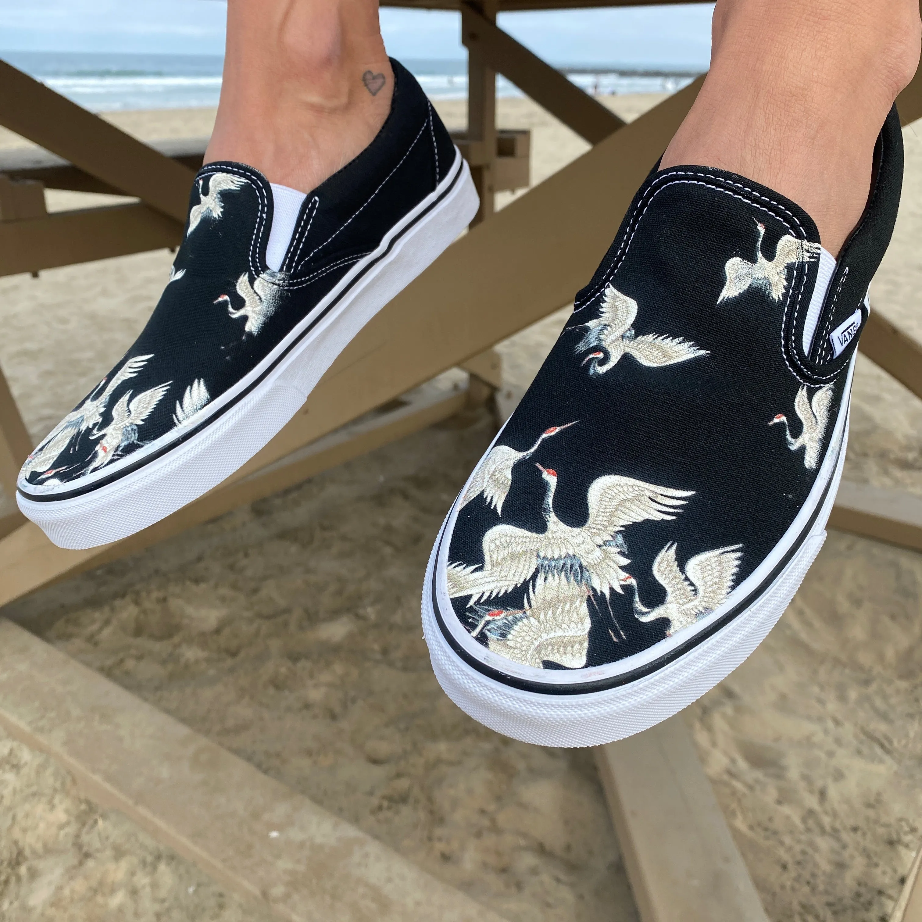 Flying Cranes - Custom Slip Ons - Custom Vans Shoes