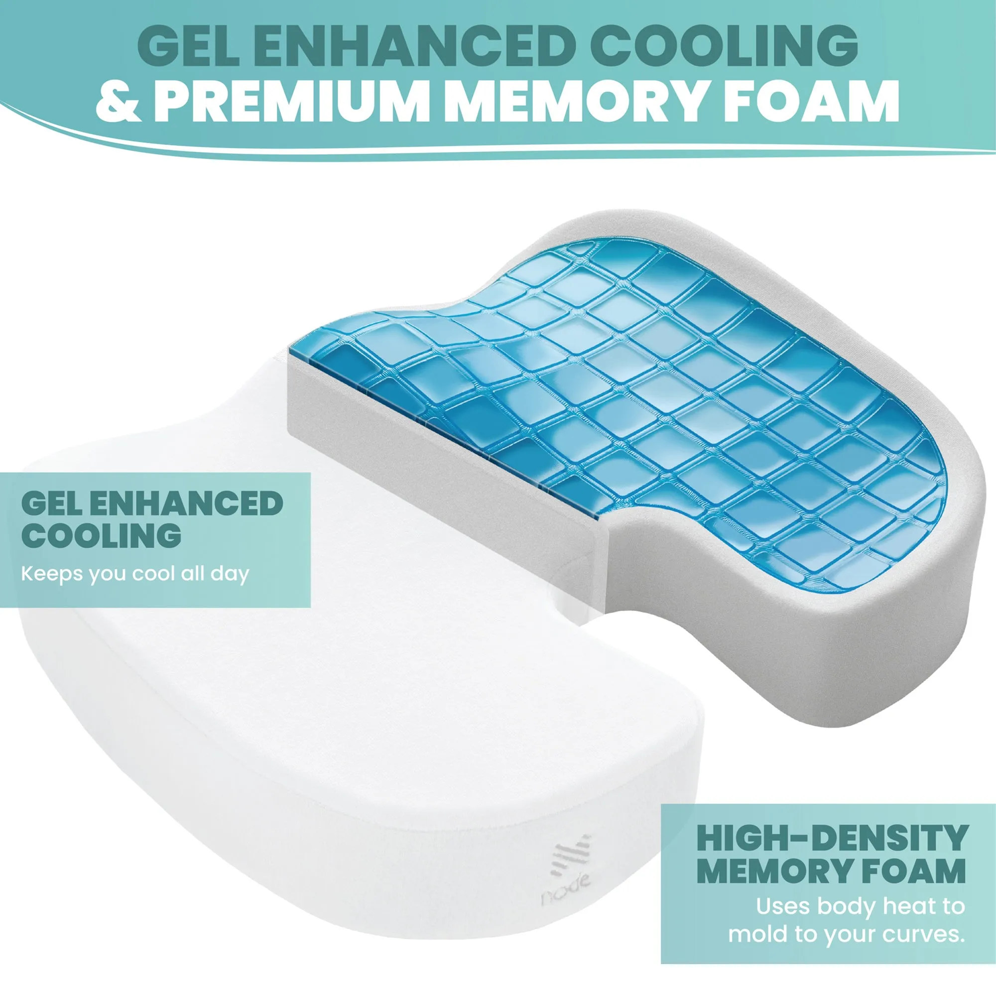 Gel-Enhanced Memory Foam Ergonomic Seat Cushion by Node