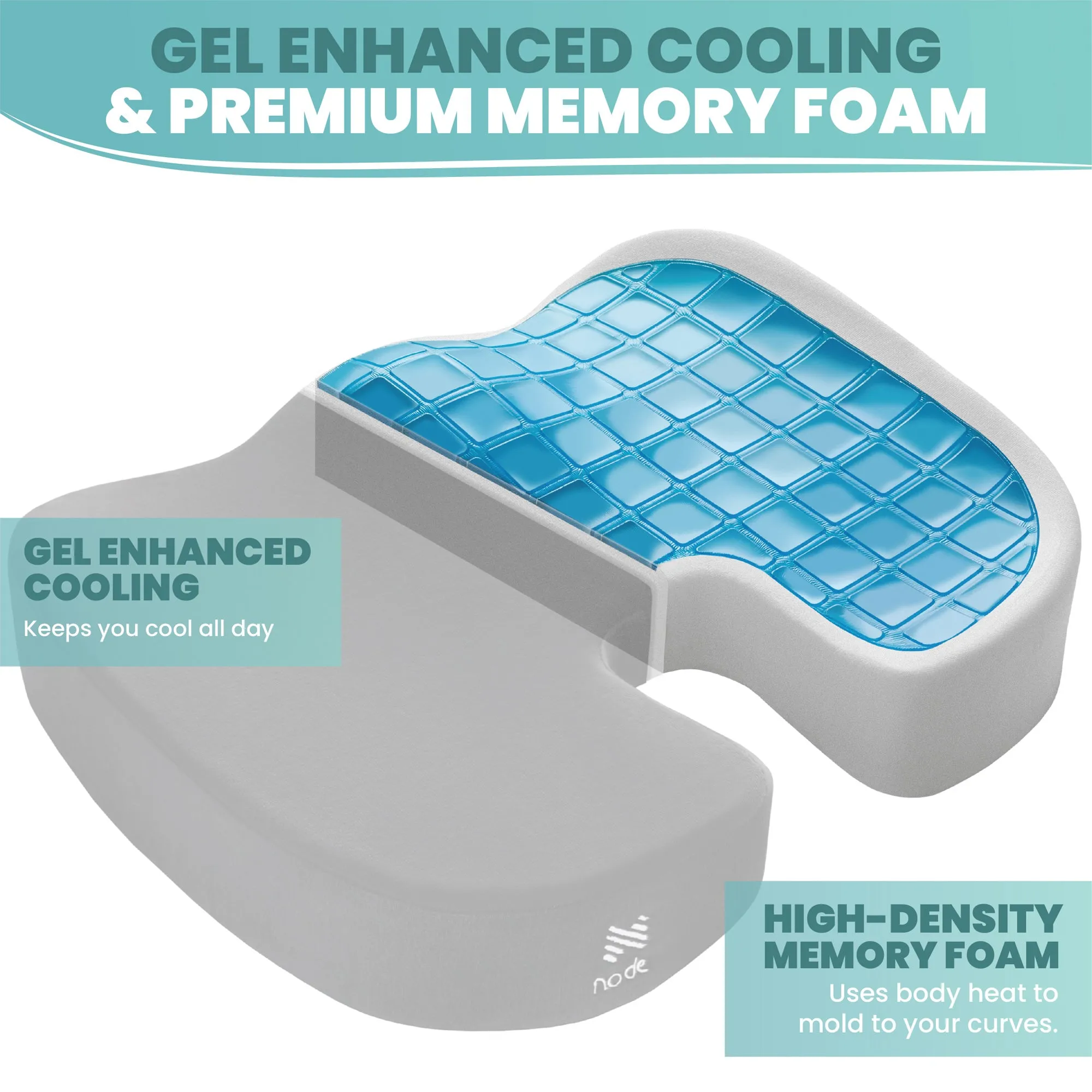 Gel-Enhanced Memory Foam Ergonomic Seat Cushion by Node