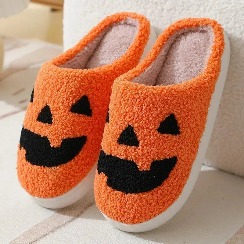 Ghost Face Fuzzy Slippers - Unisex Plush Winter Warm Non-Slip Indoor Shoes for Men/Women (Blue Evil Eye Design)