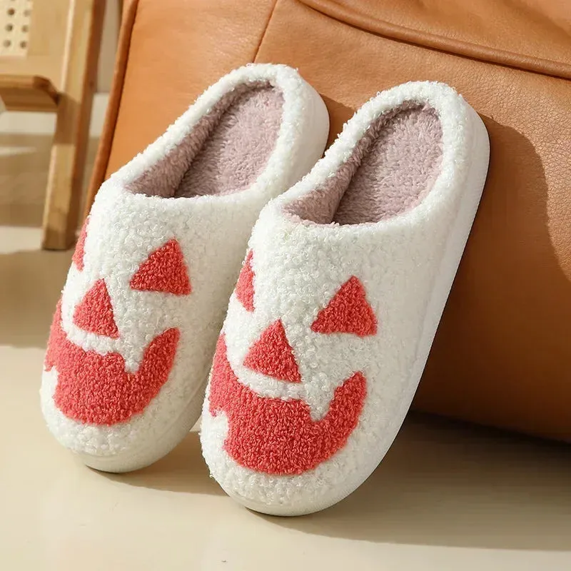 Ghost Face Fuzzy Slippers - Unisex Plush Winter Warm Non-Slip Indoor Shoes for Men/Women (Blue Evil Eye Design)