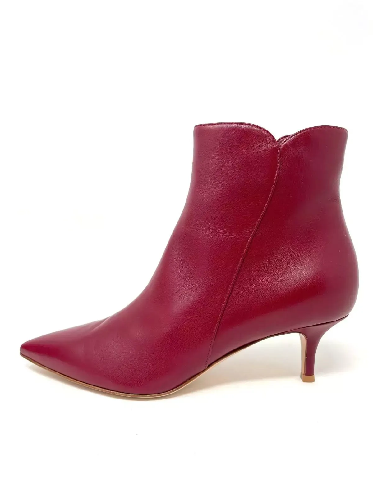 Gianvito Rossi Levy 55 Burgundy Nappa Syrah Mid Heel Ankle Booties 36