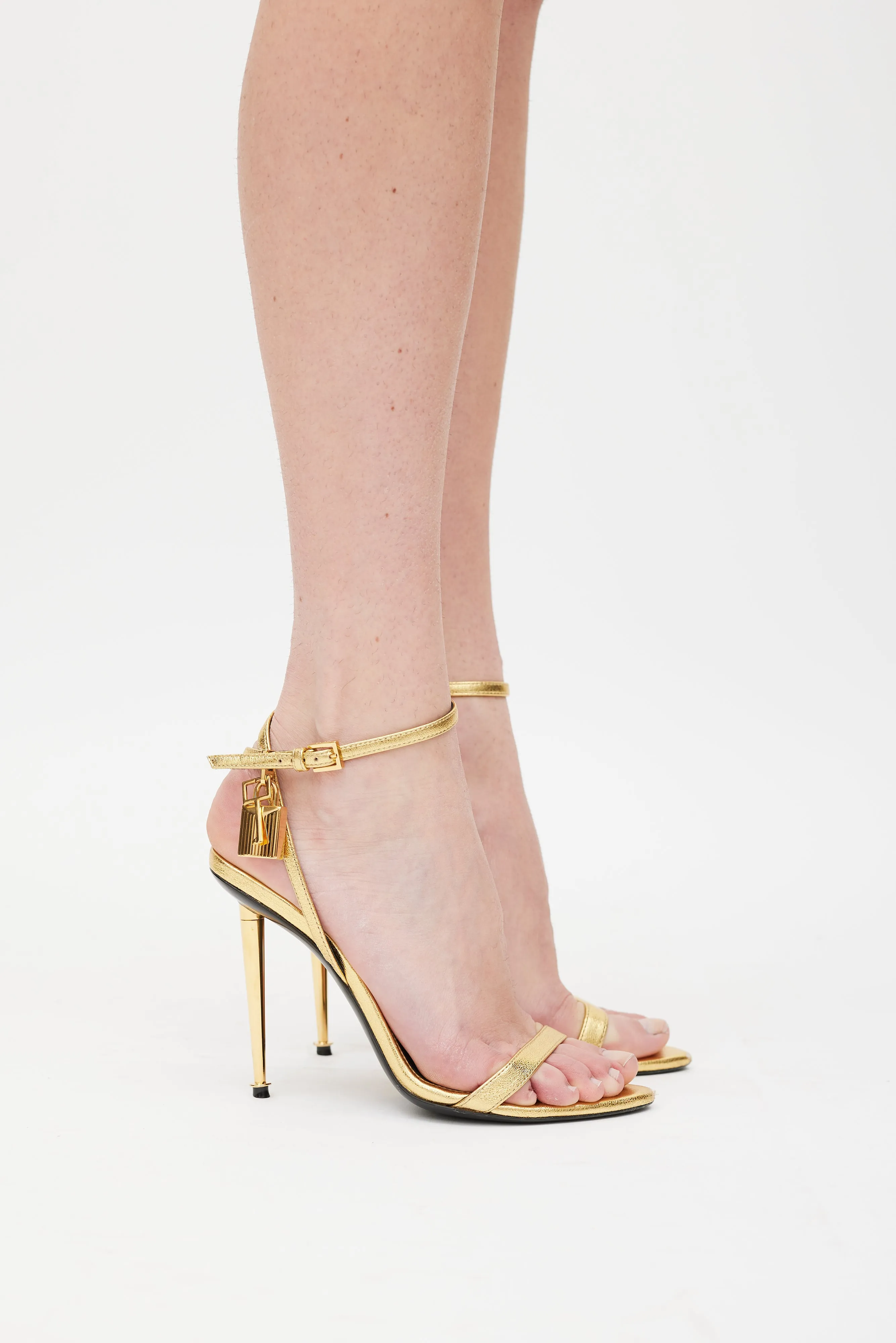 Gold Metallic Leather Padlock Heel