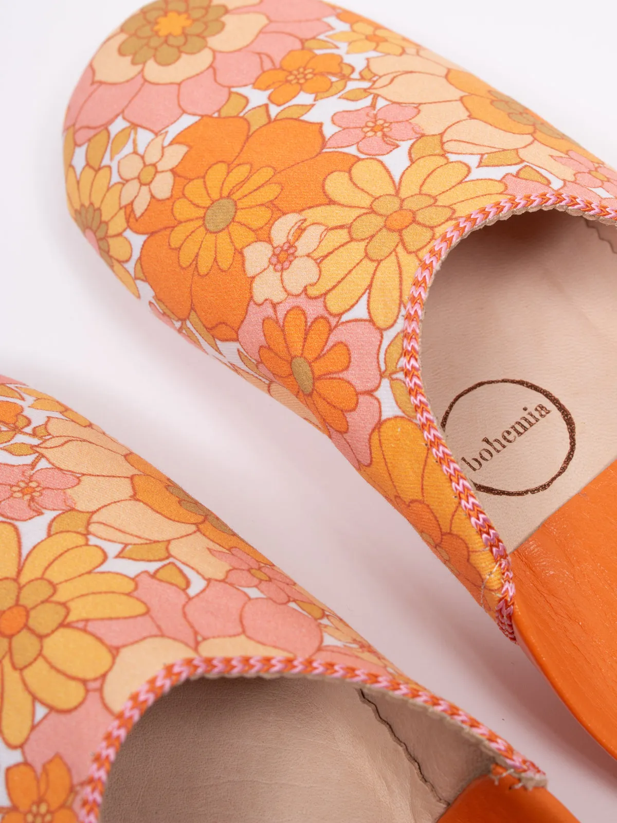 Margot Floral Babouche Slippers, Tangerine