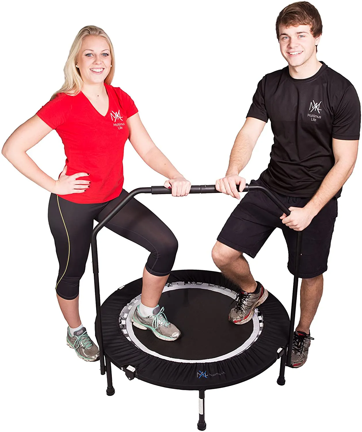 MaXimus PRO Folding Rebounder USA | Voted #1 Indoor Exercise Mini Trampoline For Adults With Bar | Best Home Gym for Fitness & Lose Weight| FREE Storage Bag, Resistance Bands, ONLINE & DVD Workouts | Already Assembled