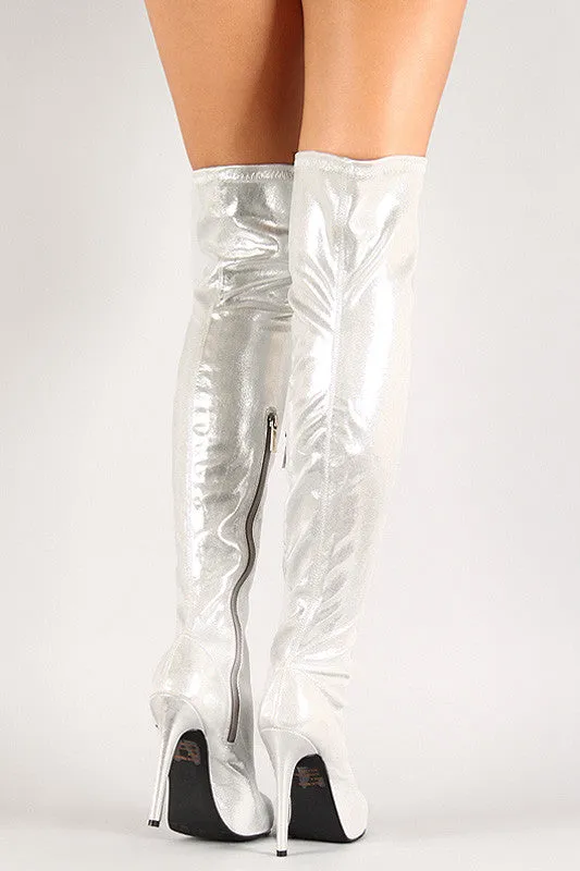 Metallic Almond Toe Stiletto Thigh High Boot