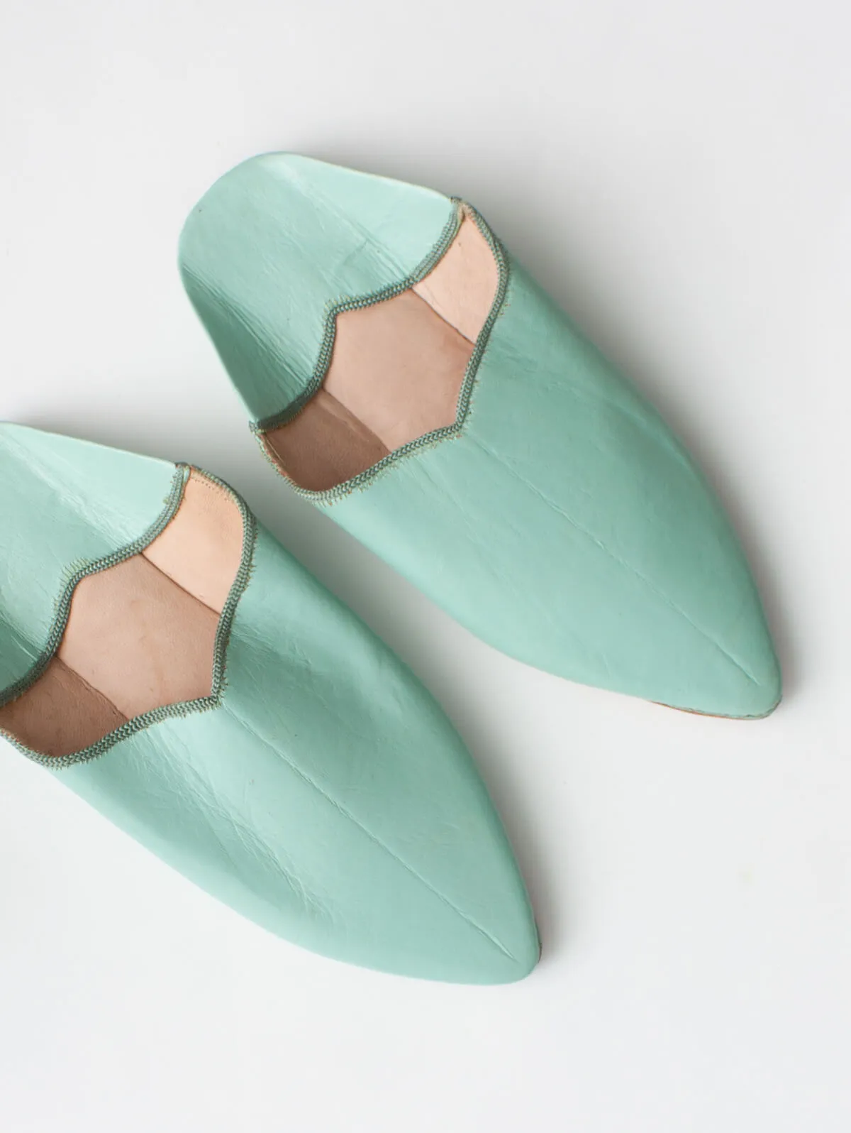 Moroccan Plain Pointed Babouche Slippers, Sage