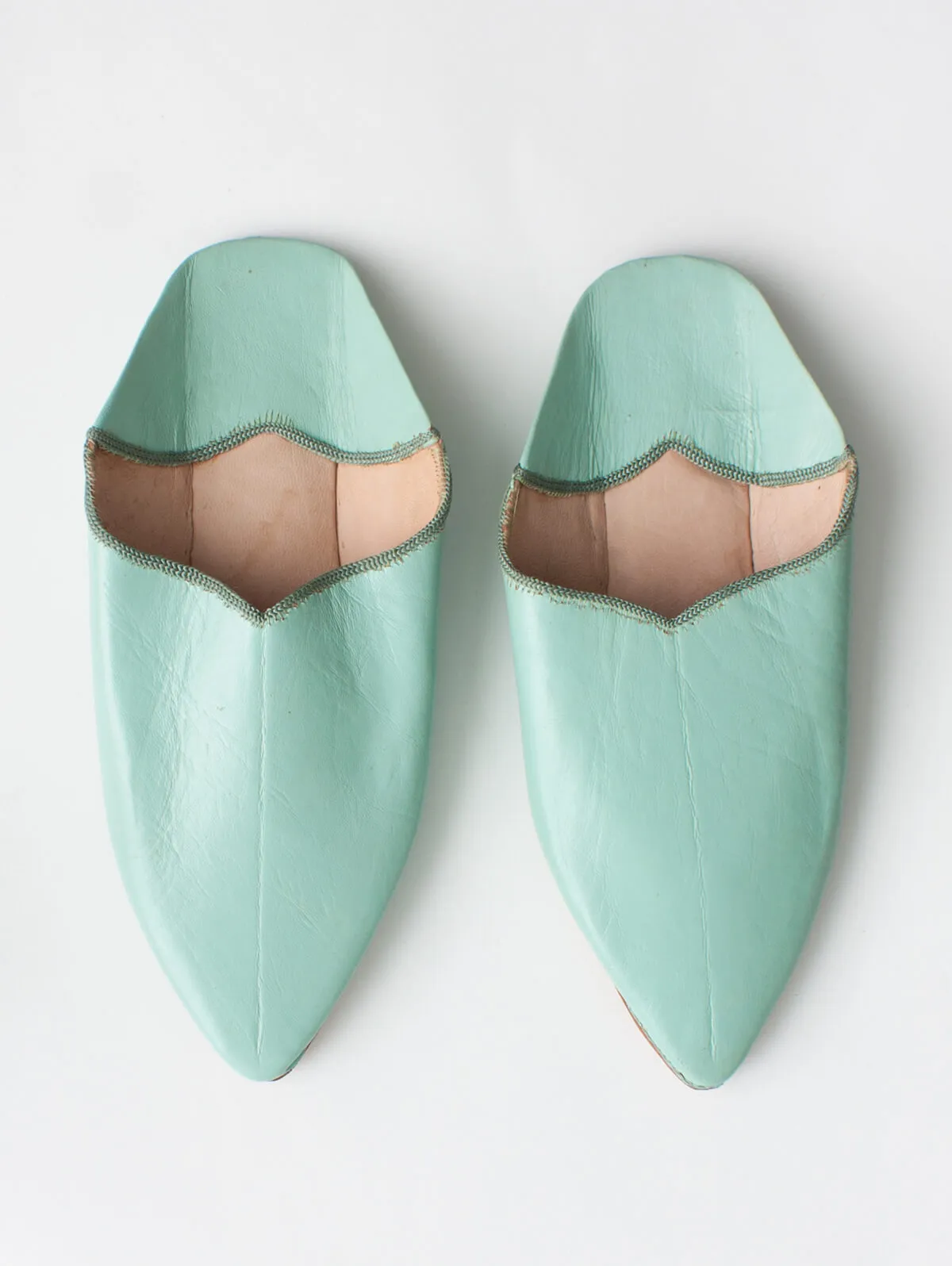 Moroccan Plain Pointed Babouche Slippers, Sage