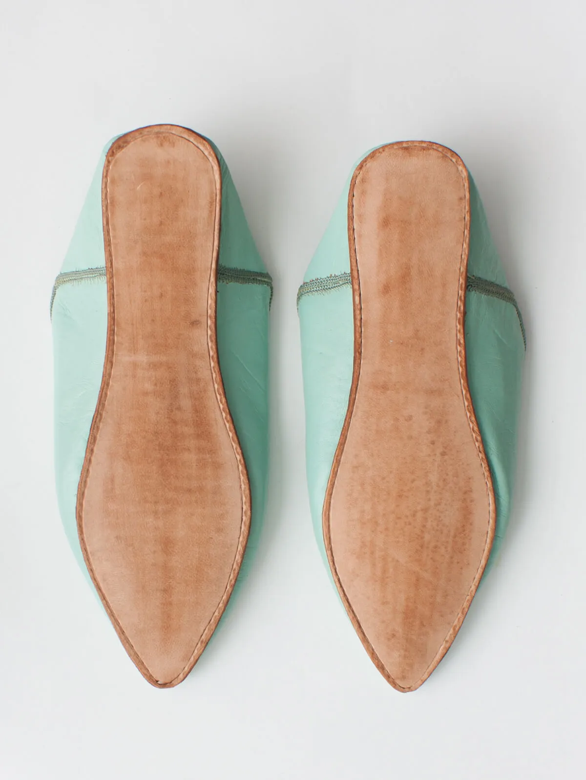 Moroccan Plain Pointed Babouche Slippers, Sage