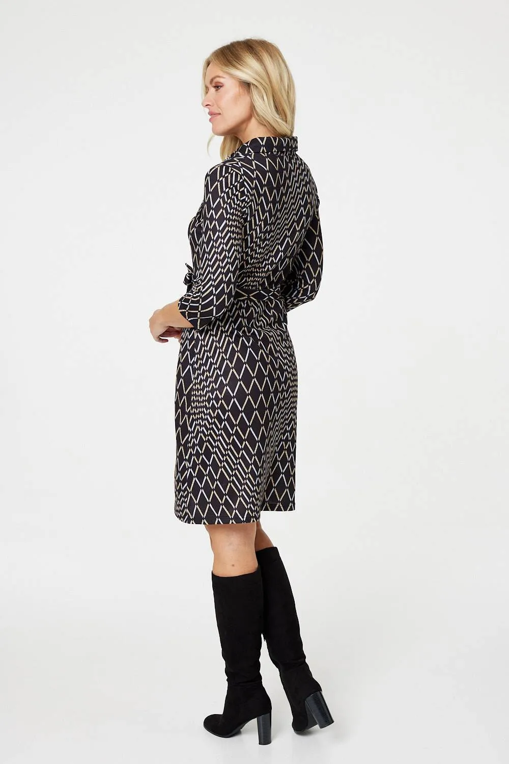 Printed 3/4 Sleeved Tunic Dress