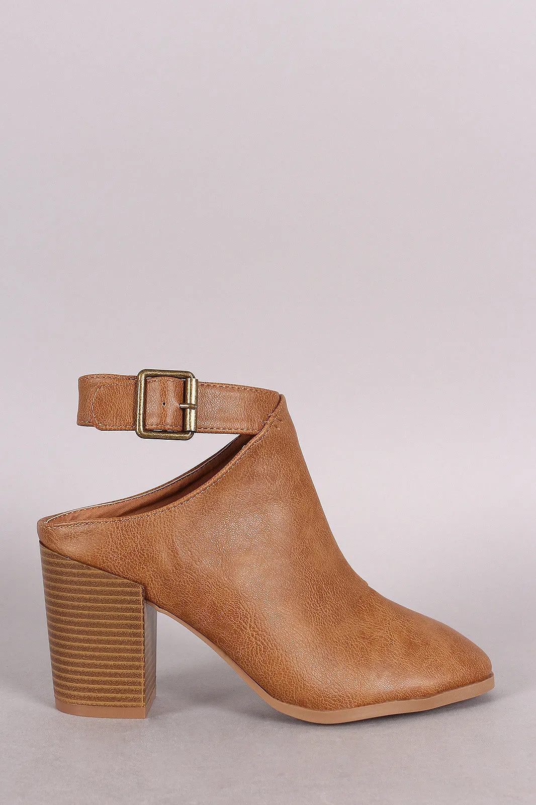 Qupid Cowgirl Ankle Strap Mule Booties