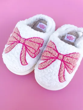 Rock Paper Scissors - Toddler/Kids Pink Bow Slippers: Large