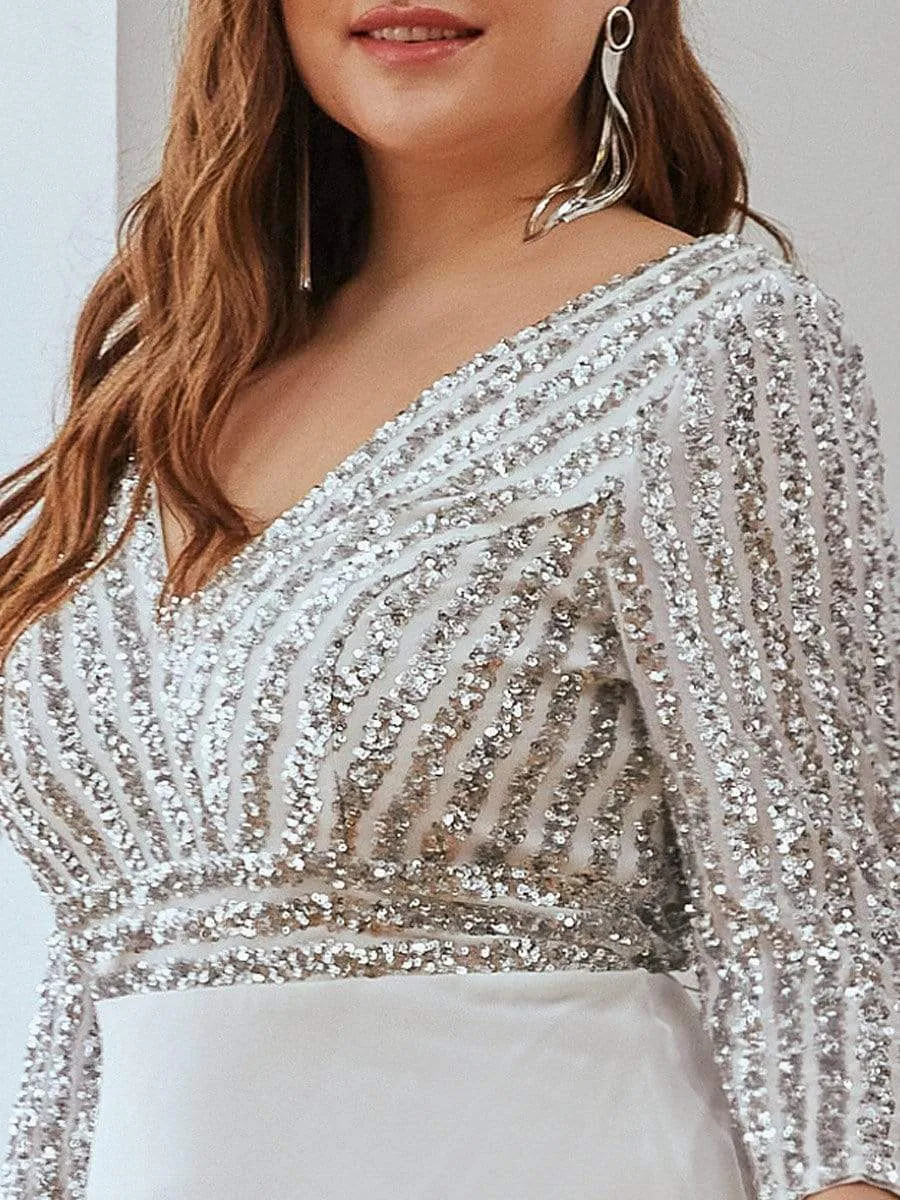 Sexy V Neck Sequin Evening Dresses with 3/4 Sleeve