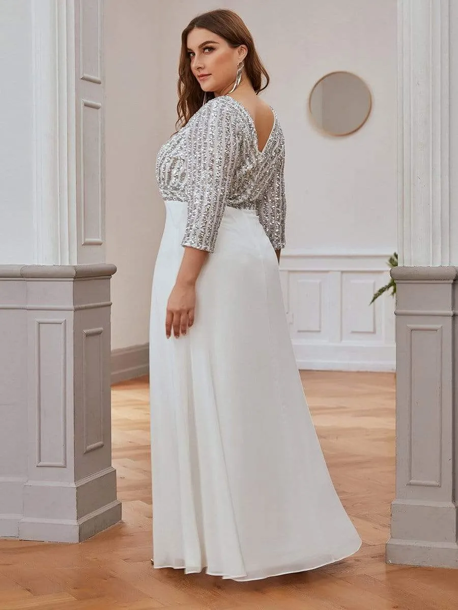 Sexy V Neck Sequin Evening Dresses with 3/4 Sleeve