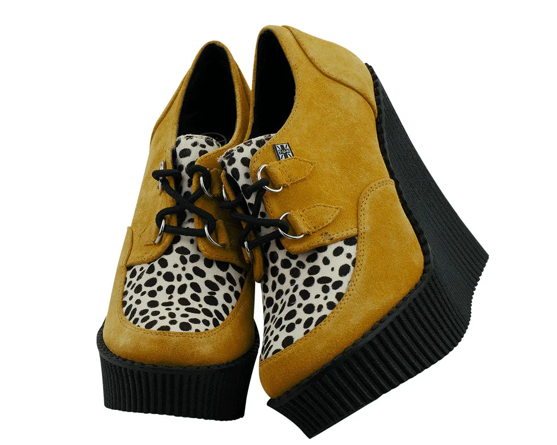 T.U.K Mustard Suede. White Low Creeper Wedge