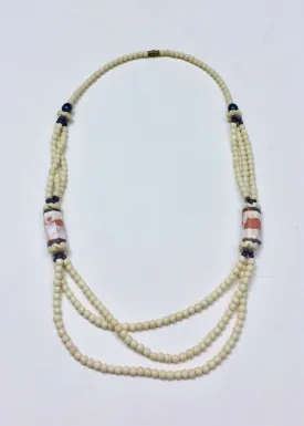 Vintage Cream & Orange Multi-strand Stone Carved Bone Necklace