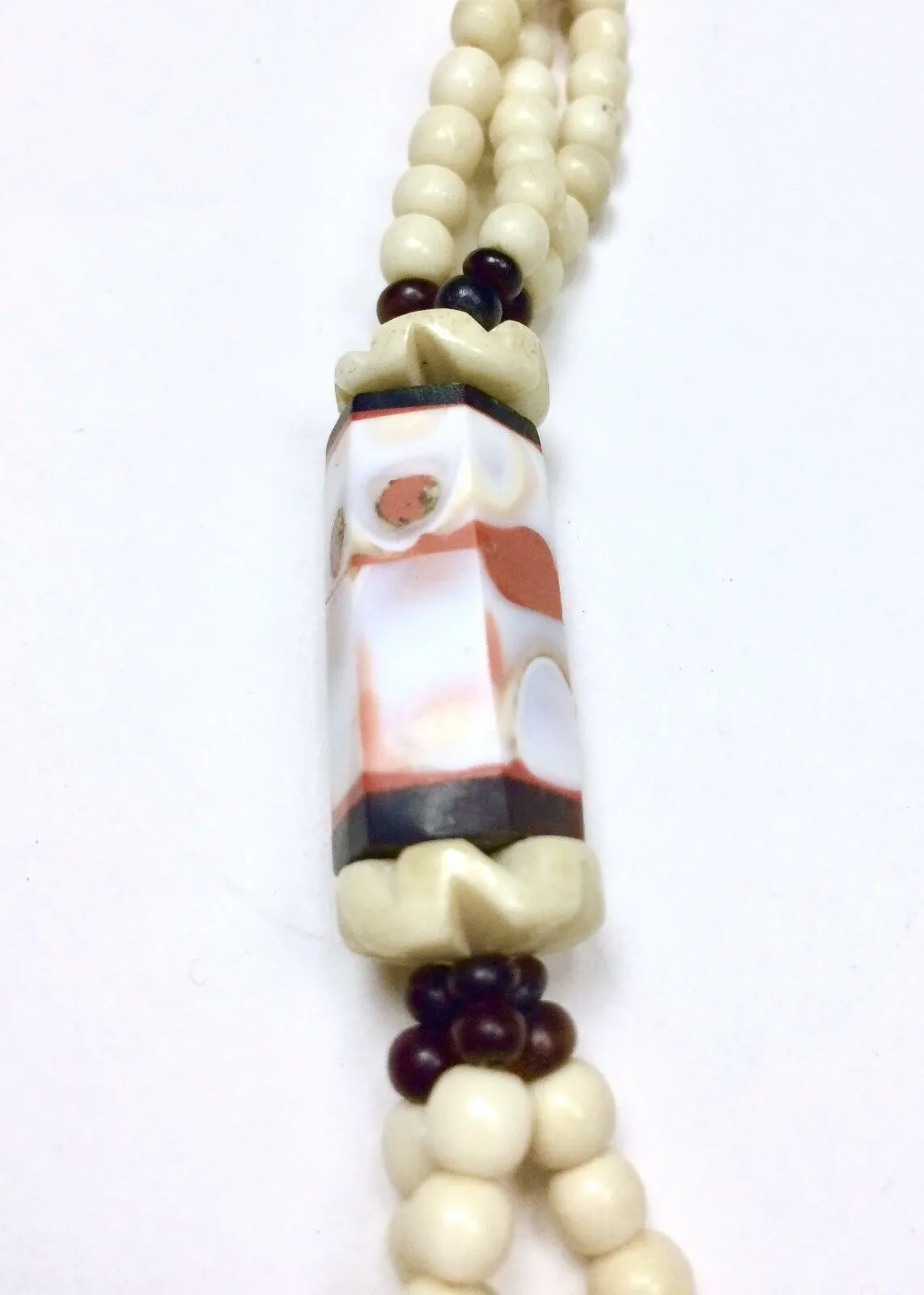 Vintage Cream & Orange Multi-strand Stone Carved Bone Necklace