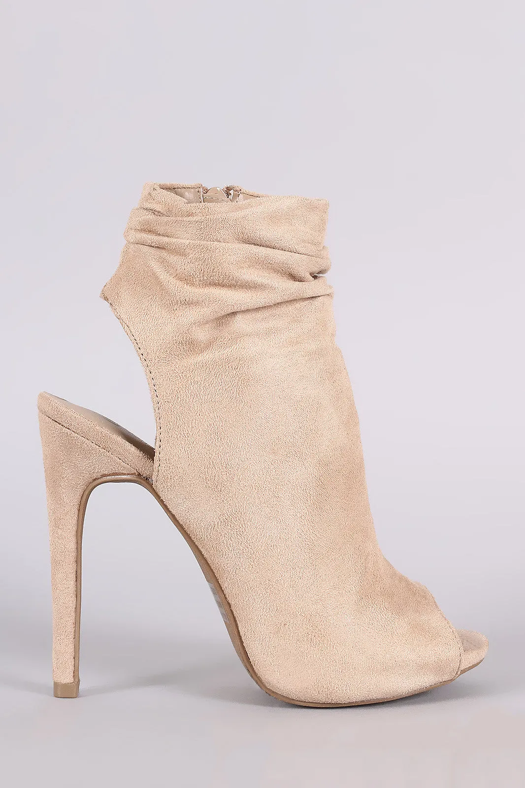 Wild Diva Lounge Suede Ruched Peep toe Mule Booties