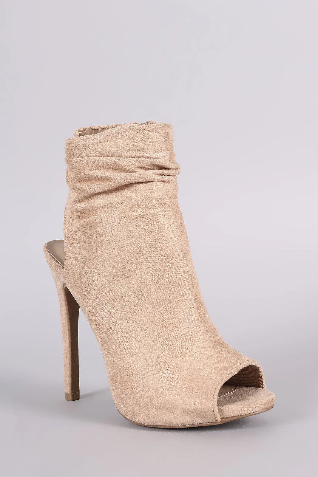 Wild Diva Lounge Suede Ruched Peep toe Mule Booties