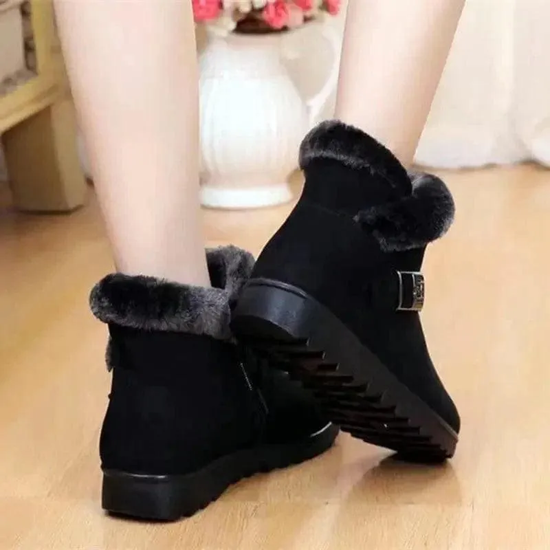 Winter Boots Women Warm Plush Snow Boots Zipper Comfort Flats Shoes