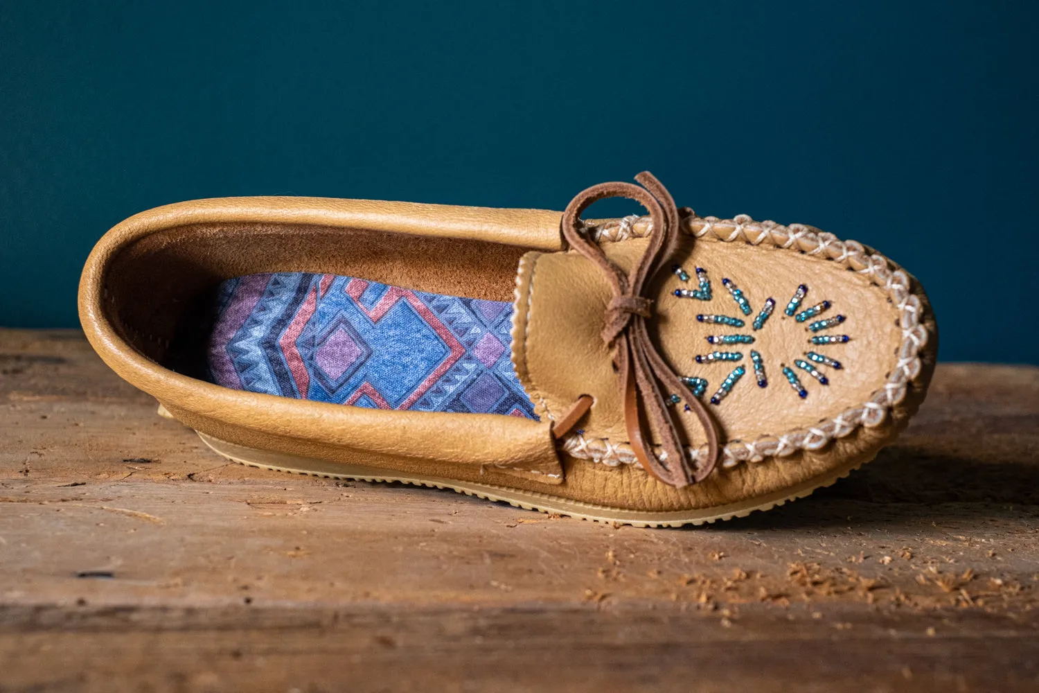 Women's Rubber Sole Beaded Moccasin Shoes