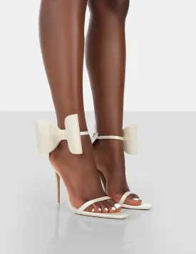 Zeal Wide Fit Off White Satin Strappy Bow Ankle Detail Stiletto Heels